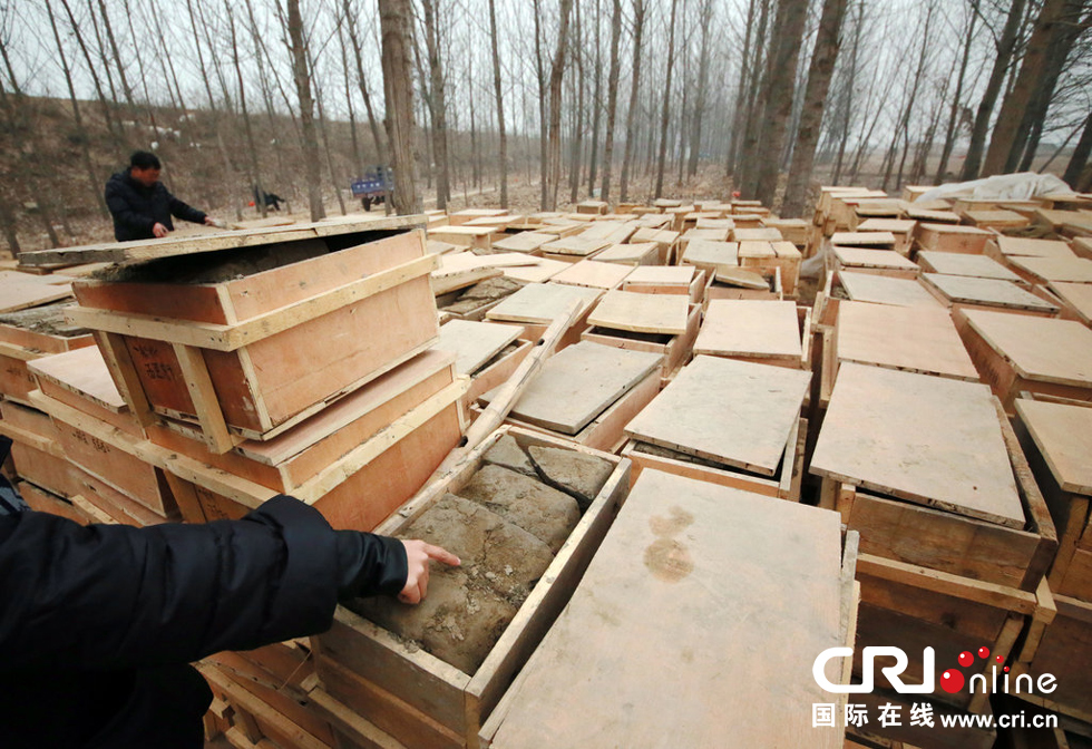 2014年1月6日，河南洛陽古沉船發(fā)掘現(xiàn)場，古船周圍和船上清理出來的青膏泥已被打包入箱。