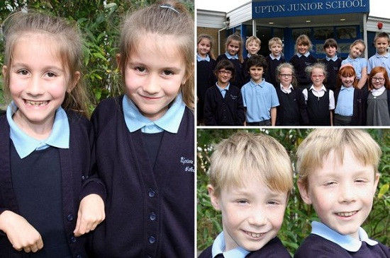 英國又有7對雙胞胎進入了同一所小學，讓人看花了眼。