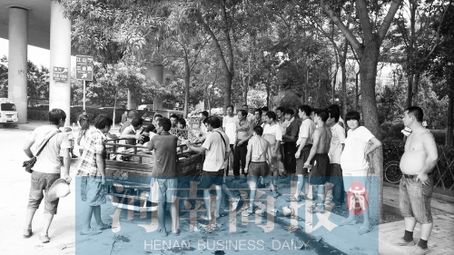 北環南陽路立交橋下,瓜農小秦被打后,附近瓜農紛紛圍了上來 北環南陽路立交橋下,瓜農小秦被打后,附近瓜農紛紛圍了上來