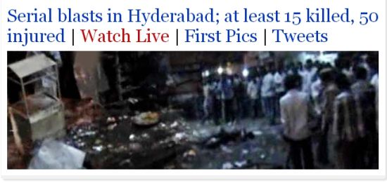印度海德拉巴發生連環爆炸 圖片來源：印度新德里電視臺網站