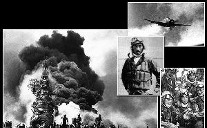 太平洋戰爭后期神風特攻隊實施自殺式攻擊成員駕駛裝載單程燃料的戰機沖向美軍艦船