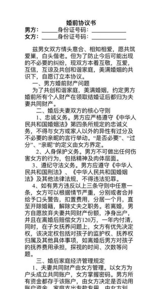 小伙領證當天被新娘拿出的婚前協議嚇跑