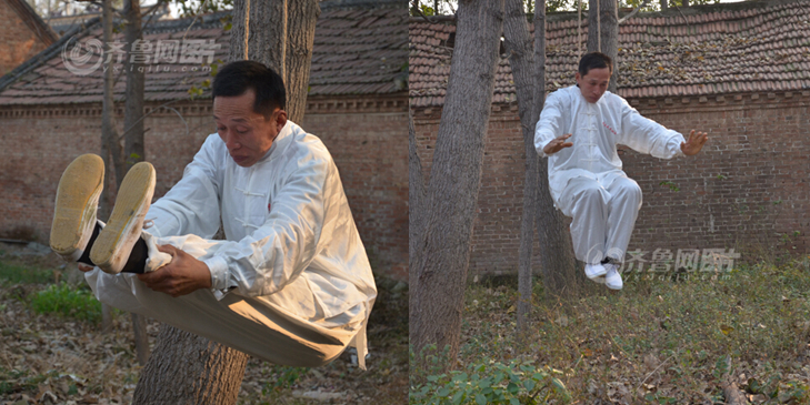 山東武術達人修煉“仙人掛畫”