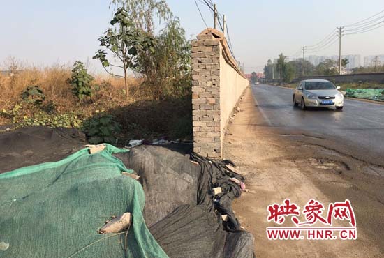 一墻之隔，一邊是道路，一邊是垃圾和荒草，市民質疑其為遮羞墻。