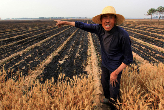 河南省滑縣、內黃縣麥田著火，麥壟套種的花生、玉米苗也被烤焦，群眾損失慘重