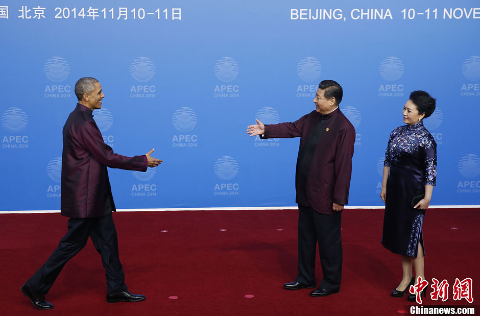 圖為習(xí)近平夫婦歡迎美國(guó)總統(tǒng)奧巴馬。中新社發(fā) 杜洋 攝