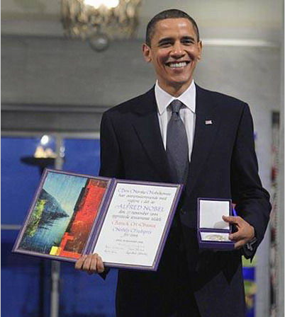 美國總統奧巴馬于2009年獲諾貝爾和平獎（資料圖）