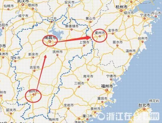 贛州到南昌高速公路400公里左右，南昌到浙江江山高速公路400多公里